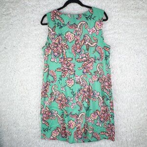 ROZ & ALI Women Size 14 Green Floral Paisley Sleeveless Square Neck Sheath Dress